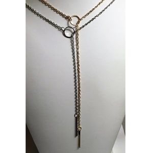 Circle and Vertical Bar Lariat - Gold or Silver